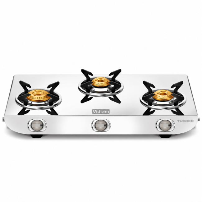 Vidiem Tusker 3 Burner Stainless Steel Gas Stove | Dura Forged Brass Burners