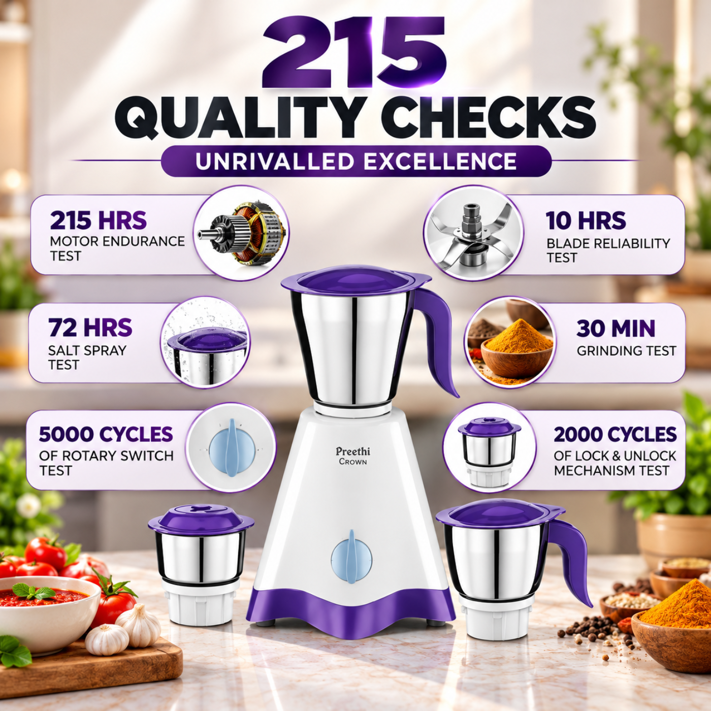 Preethi Crown 500W Mixer Grinder with 3 Jars | MG 205 - Image 4
