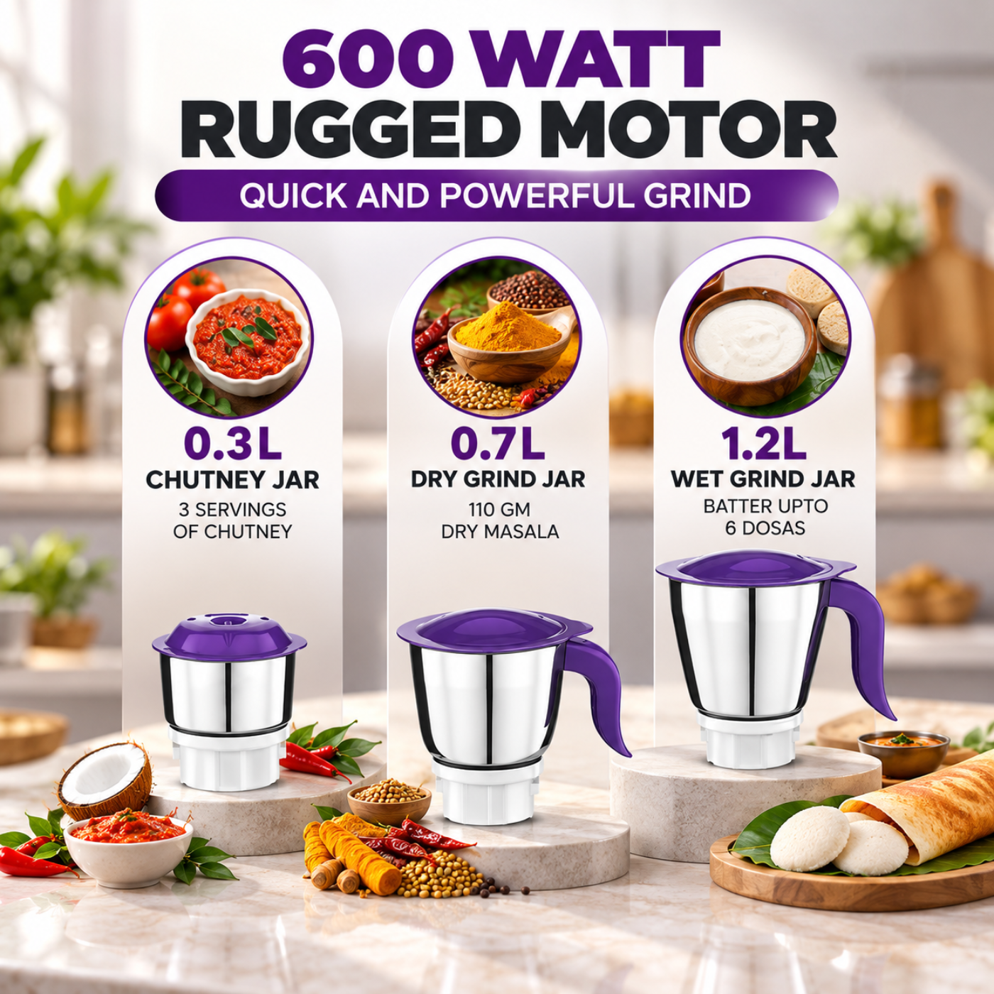 Preethi Crown 500W Mixer Grinder with 3 Jars | MG 205 - Image 3