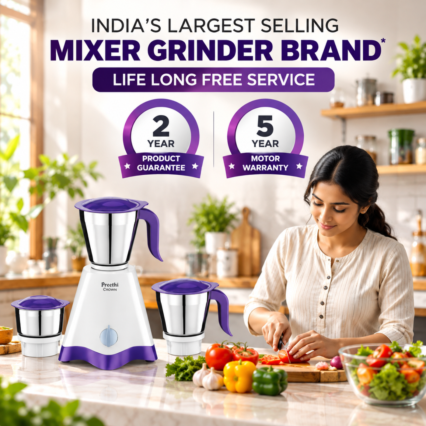 Preethi Crown 500W Mixer Grinder with 3 Jars | MG 205 - Image 5