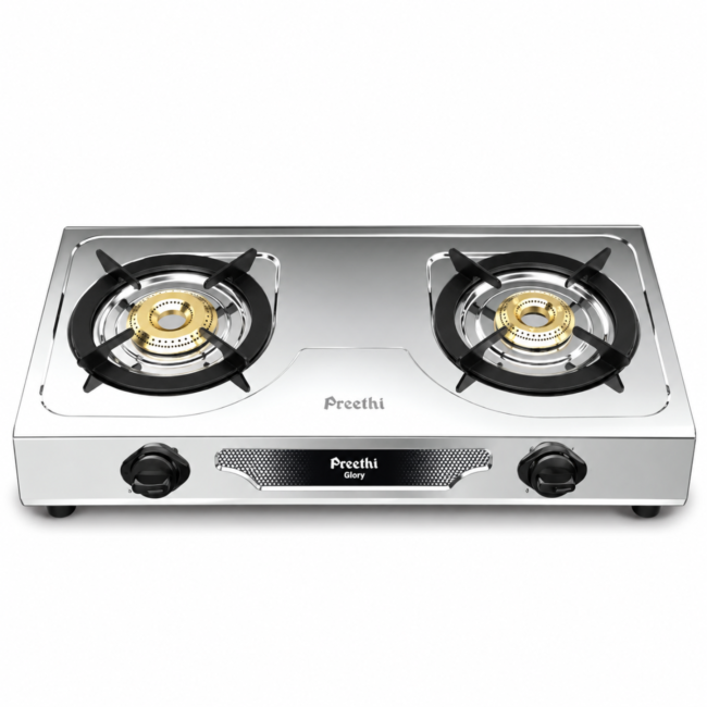 Preethi Glory 2 Burner Stainless Steel Gas Stove | Brass Burners | SSGS 012