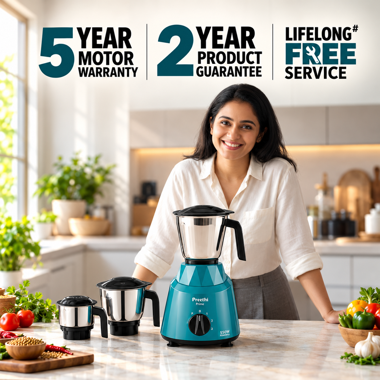 Preethi Prime 750W Mixer Grinder with 3 Jars | MG 286 | Green - Image 4