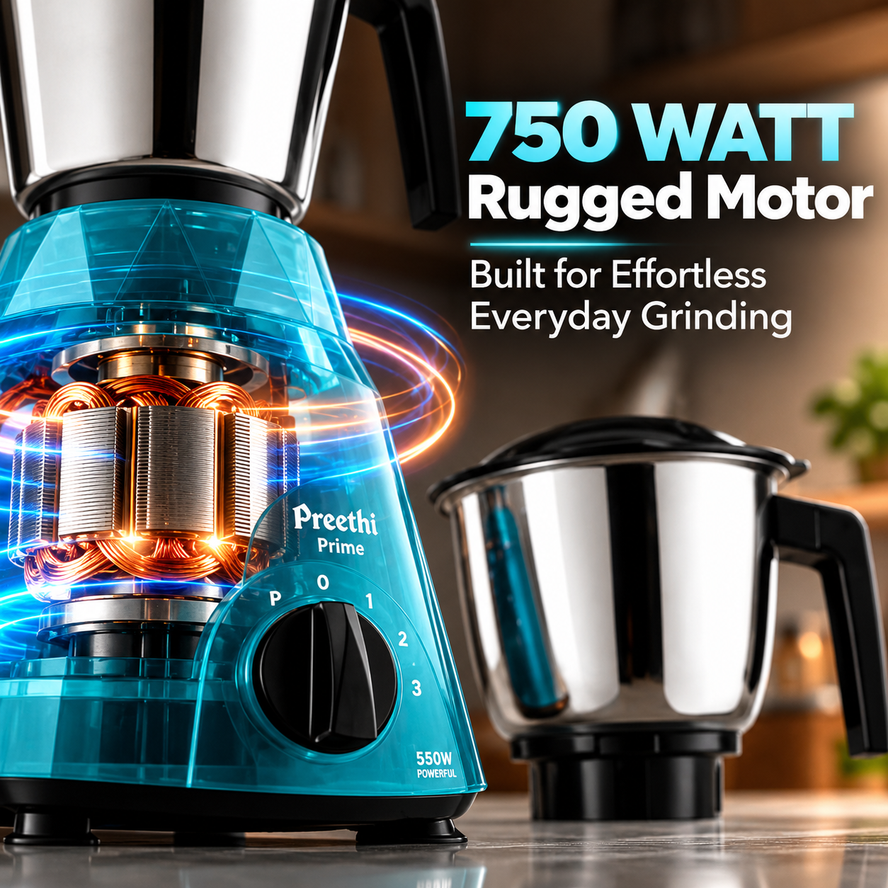 Preethi Prime 750W Mixer Grinder with 3 Jars | MG 286 | Green - Image 5
