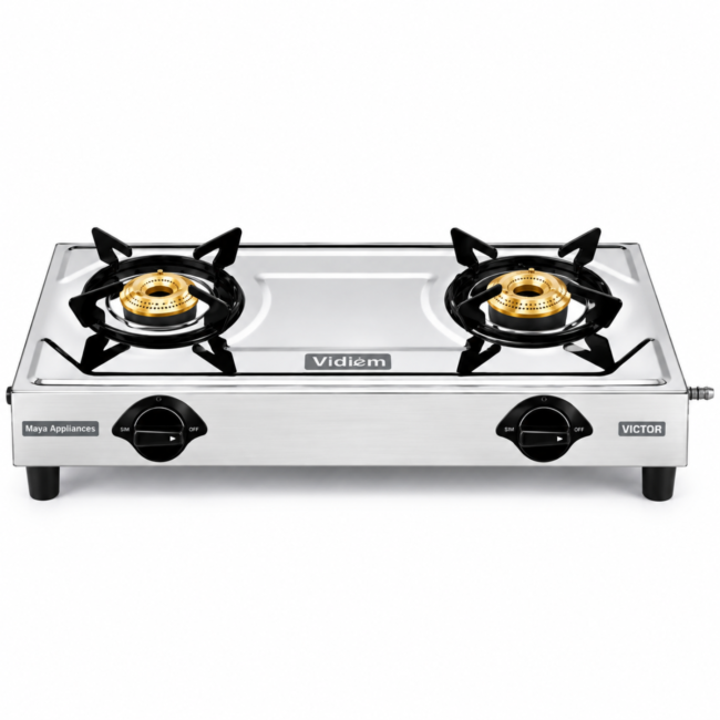 Vidiem Victor 2 Burner Stainless Steel Gas Stove | Brass Burners | GS S2 251 A
